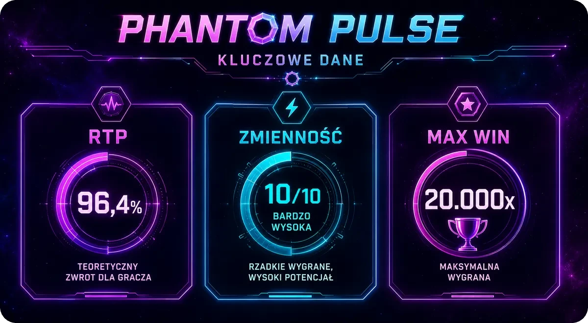 RTP 96,4%, zmienność 10/10 i maksymalna wygrana 20.000x w Phantom Pulse